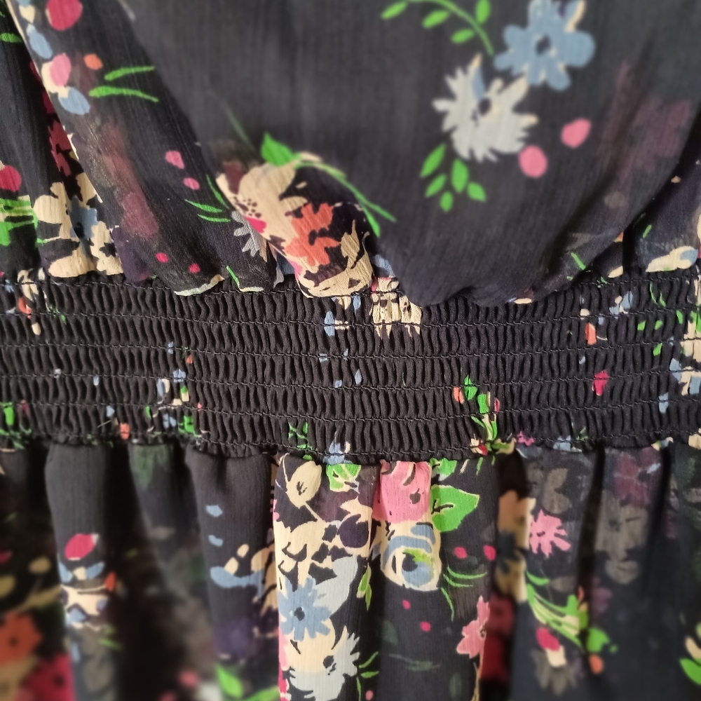 Express Sheer Dark Blue Floral Dress Flowy Soft Girl Whimsigoth Fairygoth Med. - Picture 6 of 16